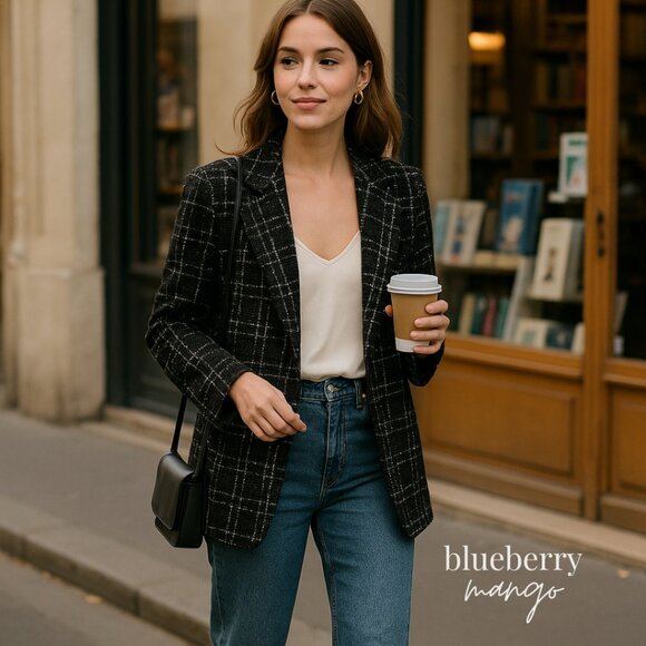 Nanette Lepore Plaid Blazer | Textured Check Jacket | Minimalist Fall Capsule - Picture 1 of 6